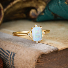 1 Carat Emerald Cut Vintage Opal Engagement Ring For Dreamy Style Brides