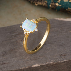 1 Carat Emerald Cut Vintage Opal Engagement Ring For Dreamy Style Brides