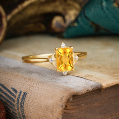 4 Prong Emerald Cut 1 Carat Vintage Citrine Engagement Ring