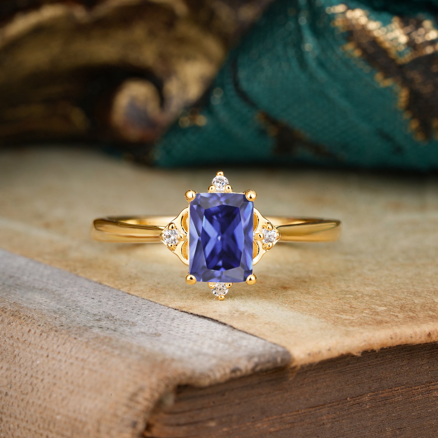 4 Prong Emerald Cut 1 Carat Vintage Tanzanite Engagement Ring - Romalar Jewelry