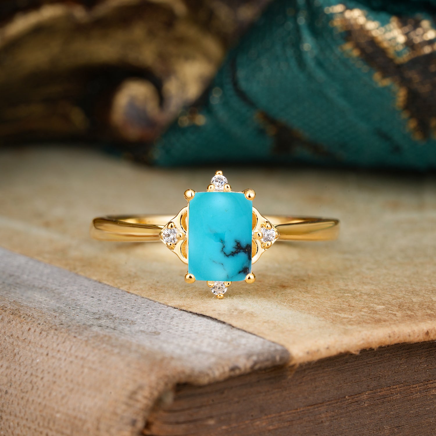 4 Prong Emerald Cut 1 Carat Vintage Turquoise Engagement Ring