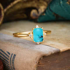 4 Prong Emerald Cut 1 Carat Vintage Turquoise Engagement Ring