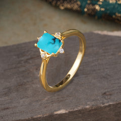 4 Prong Emerald Cut 1 Carat Vintage Turquoise Engagement Ring
