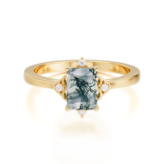 Emerald Cut 1 Carat Moss Agate Vintage Engagement Ring