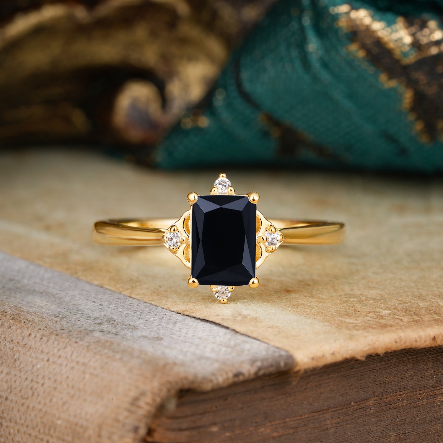 1 CT Emerald Cut Black Onyx Ring For Engagement - Romalar Jewelry