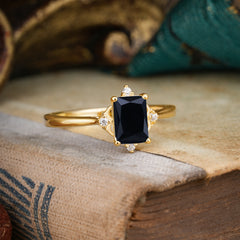 1 CT Emerald Cut Black Onyx Ring For Engagement