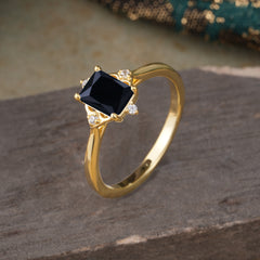 1 CT Emerald Cut Black Onyx Ring For Engagement