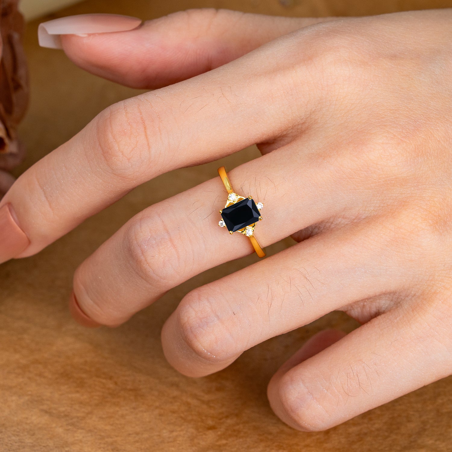 1 CT Emerald Cut Black Onyx Ring For Engagement - Romalar Jewelry
