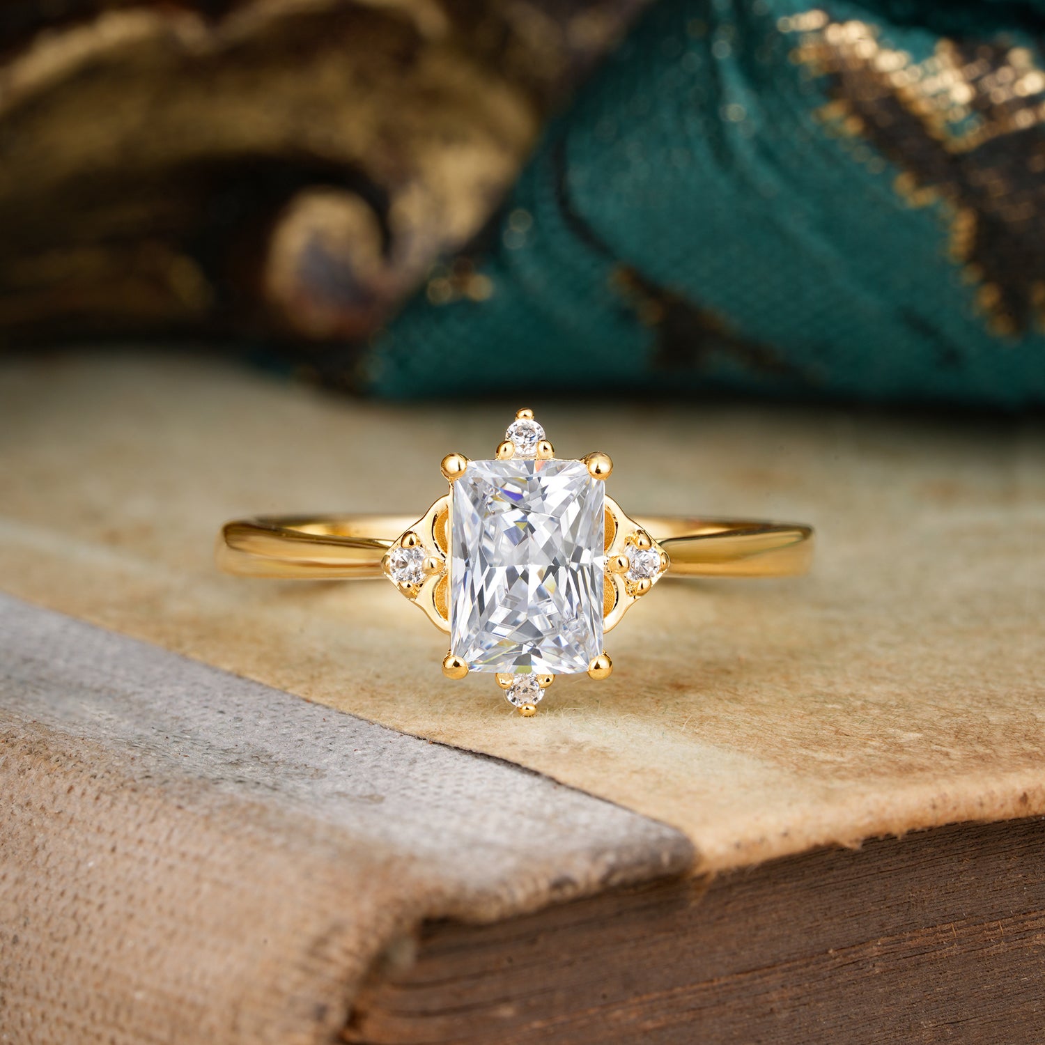 4 Prong Emerald Cut 1 Carat Vintage Lab Diamond Engagement Ring
