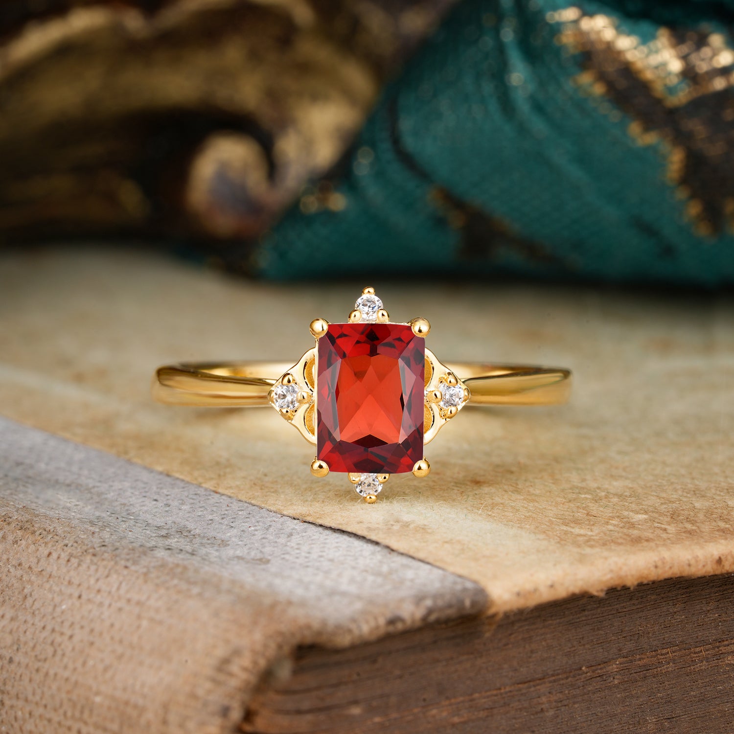 Emerald Cut 1 Carat Garnet Vintage Engagement Ring - Romalar Jewelry