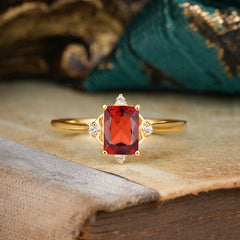 Emerald Cut 1 Carat Garnet Vintage Engagement Ring