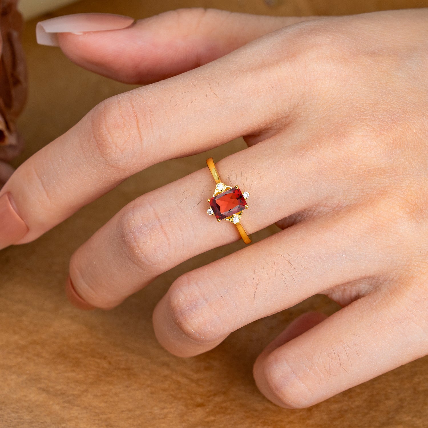 Emerald Cut 1 Carat Garnet Vintage Engagement Ring - Romalar Jewelry