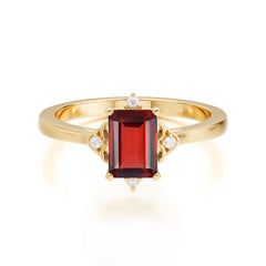 Emerald Cut 1 Carat Garnet Vintage Engagement Ring