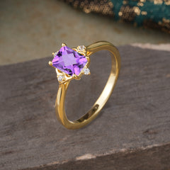 Emerald Cut Vintage Amethyst Engagement Ring Romantic Purple Style for February Birthstone
