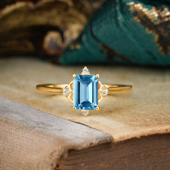 Vintage  Aquamarine Engagement Ring Emerald Cut Soft Blue Ring