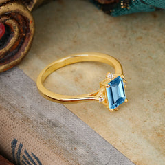 Vintage  Aquamarine Engagement Ring Emerald Cut Soft Blue Ring
