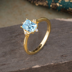 Vintage  Aquamarine Engagement Ring Emerald Cut Soft Blue Ring