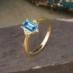 Vintage  Aquamarine Engagement Ring Emerald Cut Soft Blue Ring