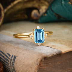 Vintage  Aquamarine Engagement Ring Emerald Cut Soft Blue Ring