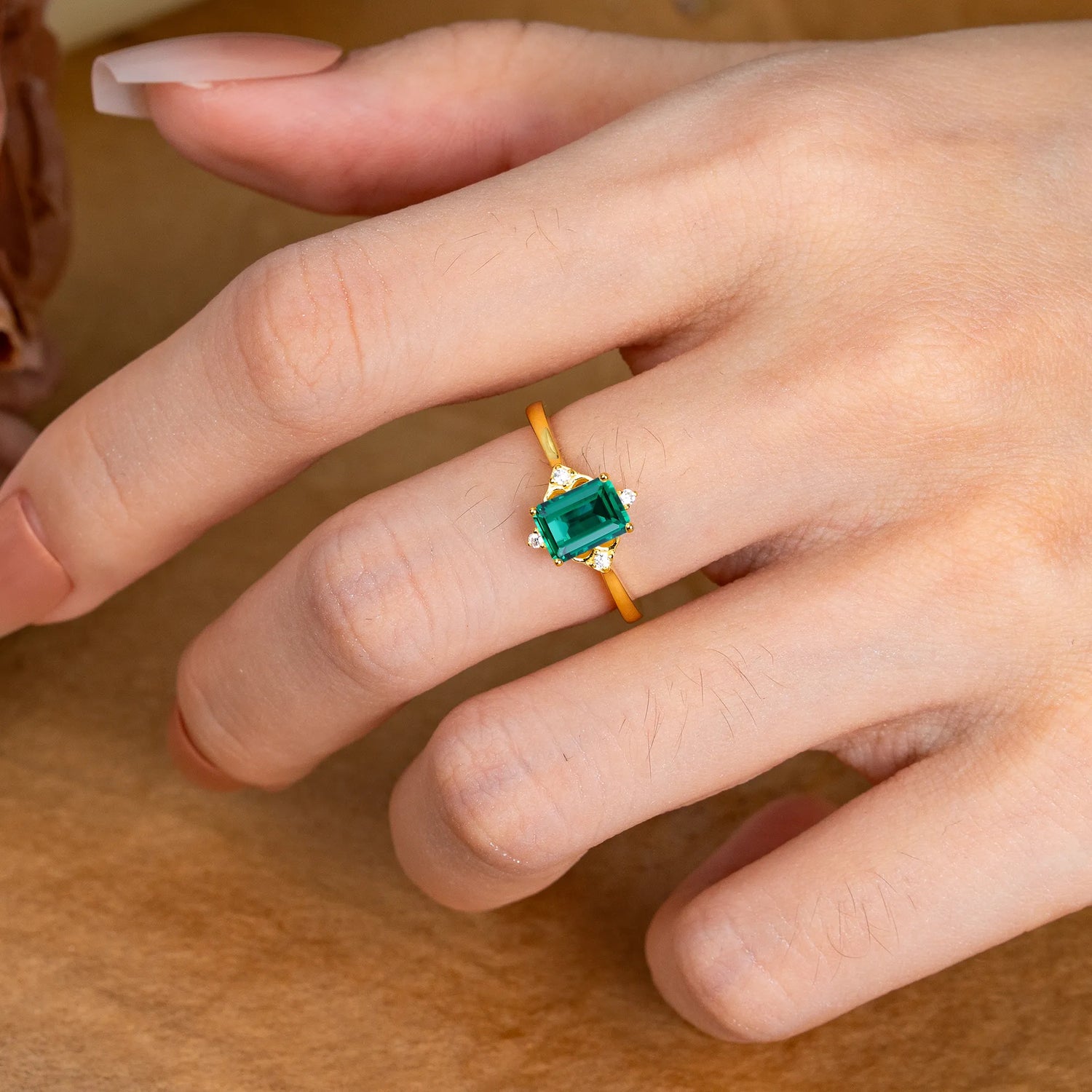 Emerald Cut 1 Carat Emerald Engagement Ring Classic Vintage Royal Green - Romalar Jewelry