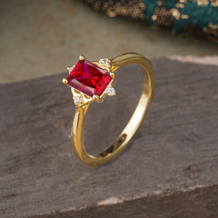 4 Prong Emerald Cut 1 Carat Vintage Ruby Engagement Ring