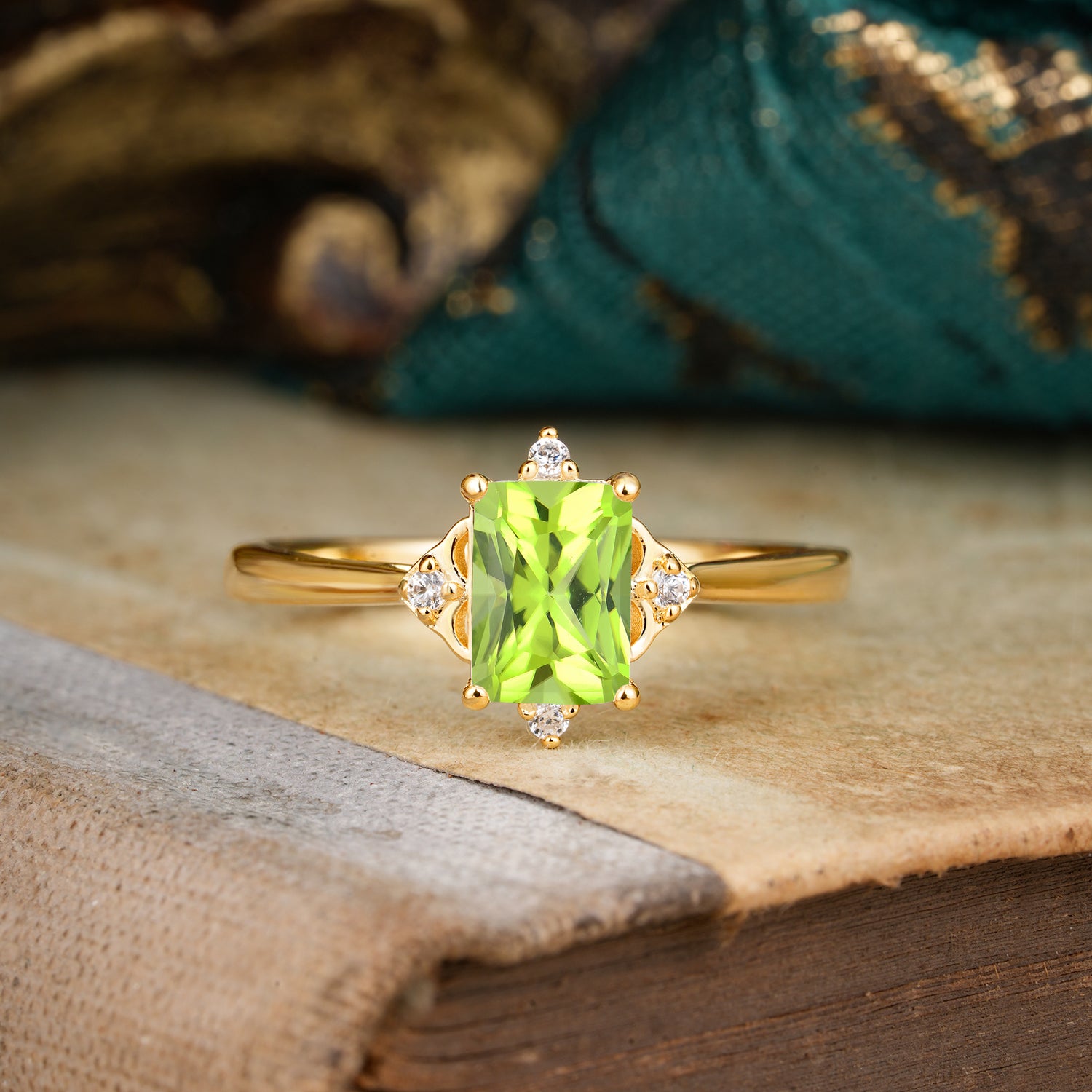 Vintage Emerald Cut Peridot Engagement Ring for August Birthstone Lovers