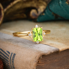 Vintage Emerald Cut Peridot Engagement Ring for August Birthstone Lovers