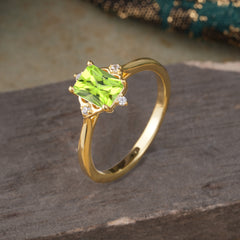 Vintage Emerald Cut Peridot Engagement Ring for August Birthstone Lovers