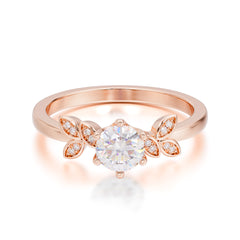 Round Moissanite Promise Ring Nature Inspired Leaf Engagement Ring Six Claw Prong Setting