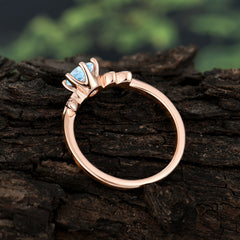 Round Aquamarine Promise Ring Nature Inspired Leaf Engagement Ring Six Claw Prong Setting