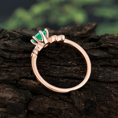 Round Emerald Promise Ring Nature Inspired Leaf Engagement Ring Six Claw Prong Setting