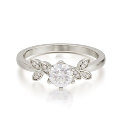 Round Moissanite Promise Ring Nature Inspired Leaf Engagement Ring Six Claw Prong Setting