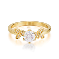 Round Moissanite Promise Ring Nature Inspired Leaf Engagement Ring Six Claw Prong Setting
