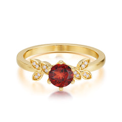 Round Garnet Promise Ring Nature Inspired Leaf Engagement Ring Six Claw Prong Setting
