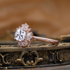 1.2 Carat Vintage Cushion Cut Cluster Halo Moissanite Engagement Ring