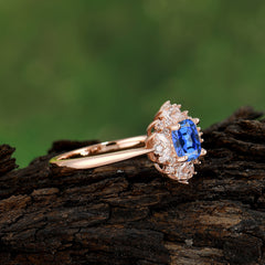 1.2 Carat Vintage Cushion Cut Cluster Halo Sapphire Engagement Ring