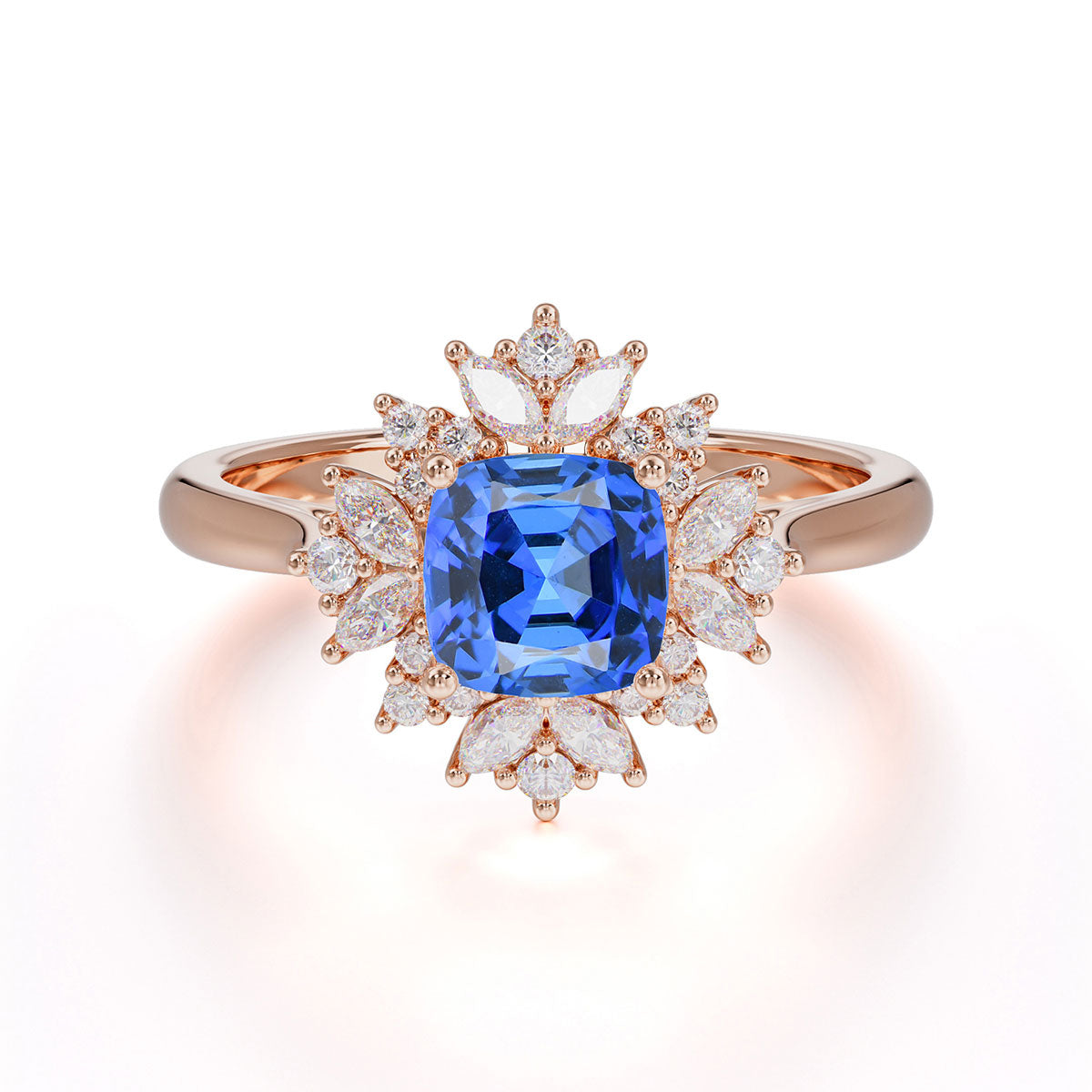 1.2 Carat Vintage Cushion Cut Cluster Halo Sapphire Engagement Ring