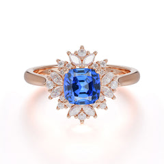 1.2 Carat Vintage Cushion Cut Cluster Halo Sapphire Engagement Ring