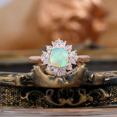 1.2 Carat Vintage Cushion Cut Cluster Halo Opal Engagement Ring