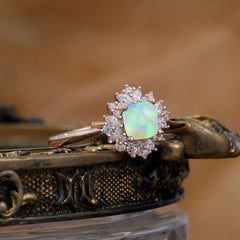1.2 Carat Vintage Cushion Cut Cluster Halo Opal Engagement Ring