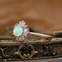 1.2 Carat Vintage Cushion Cut Cluster Halo Opal Engagement Ring