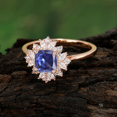 1.2 Carat Vintage Cushion Cut Cluster Halo Tanzanite Engagement Ring