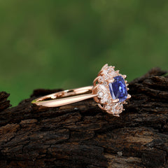 1.2 Carat Vintage Cushion Cut Cluster Halo Tanzanite Engagement Ring