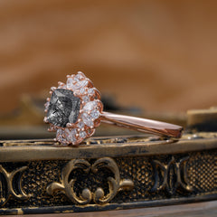 1.2 Carat Vintage Cushion Cut Cluster Halo Black Rutilated Quartz Engagement Ring