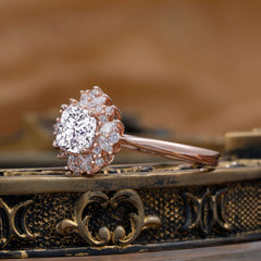 1.2 Carat Vintage Cushion Cut Cluster Halo Lab Diamond Engagement Ring