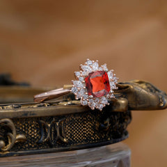 1.2 Carat Vintage Cushion Cut Cluster Halo Garnet Engagement Ring