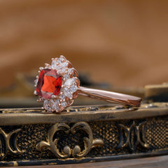 1.2 Carat Vintage Cushion Cut Cluster Halo Garnet Engagement Ring