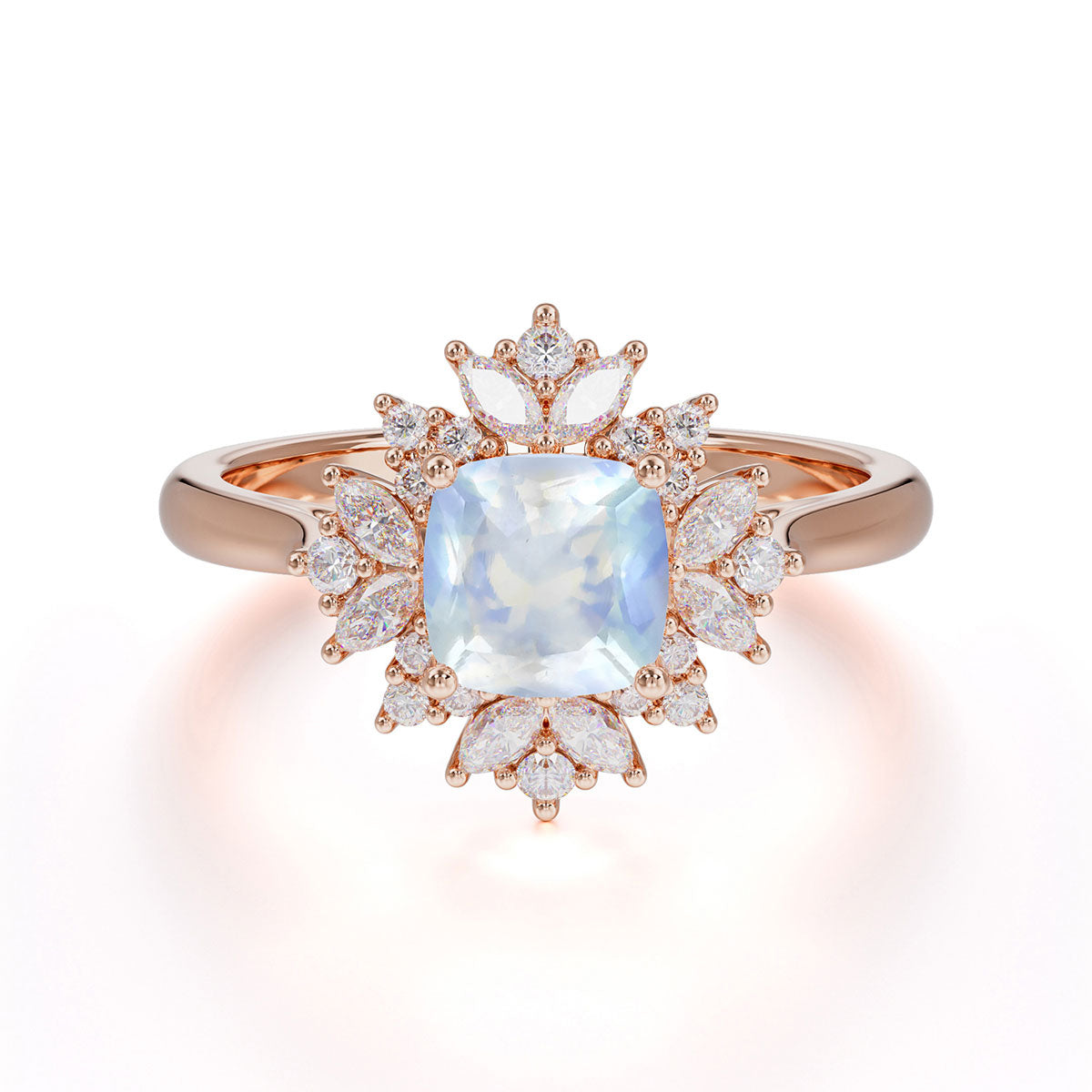 1.2 Carat Vintage Cushion Cut Cluster Halo Moonstone Engagement Ring