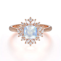 1.2 Carat Vintage Cushion Cut Cluster Halo Moonstone Engagement Ring