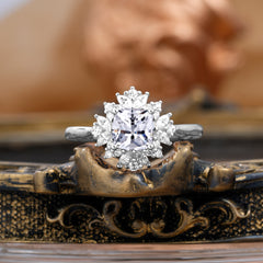 1.2 Carat Vintage Cushion Cut Cluster Halo Moissanite Engagement Ring